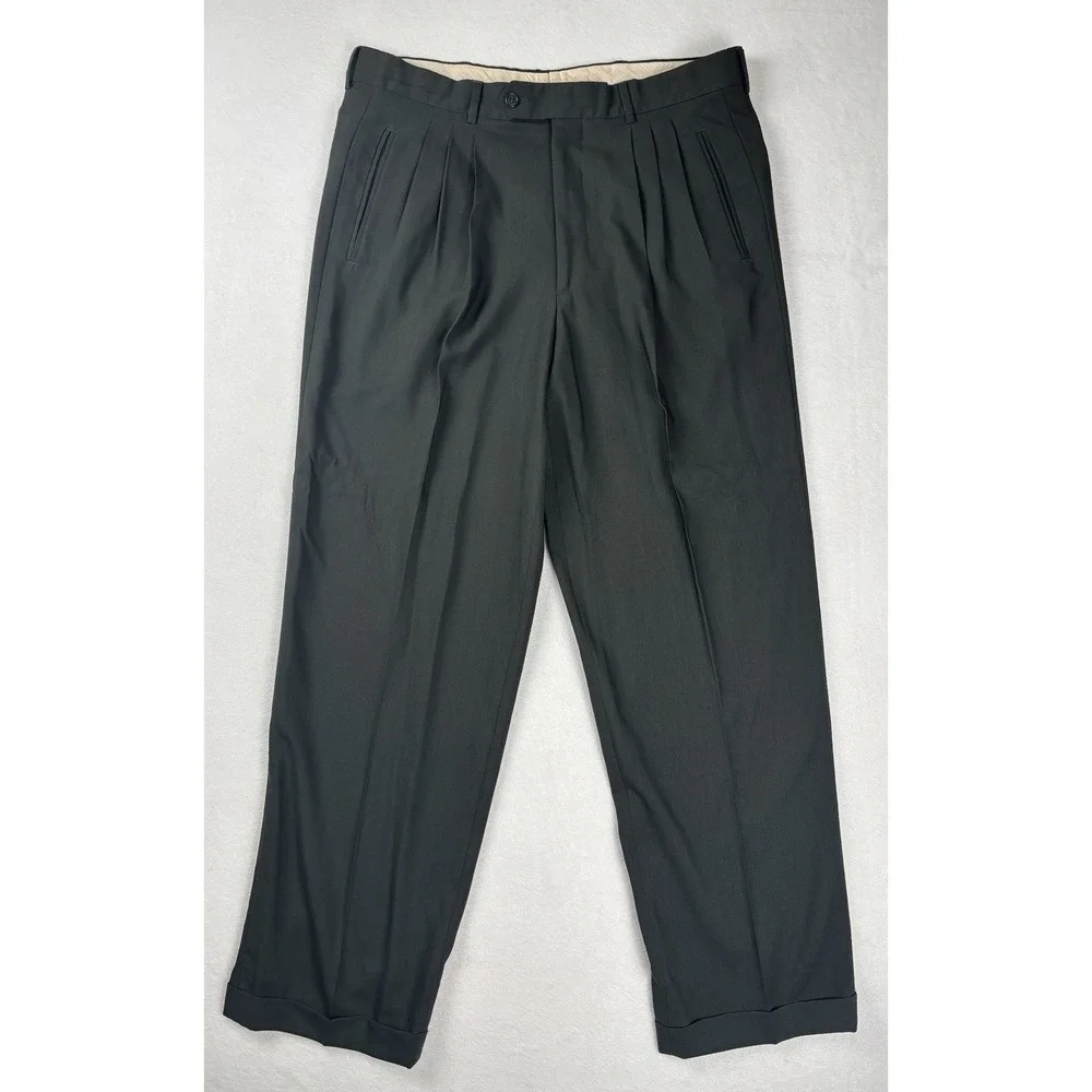 Galliani Reda Super 100 Wool‎ Pleated Dress Pants Italy Men's 36x30 Cuffed